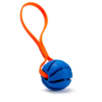 Dogline Spiral Rubber Ball Toy with Biothane Handle